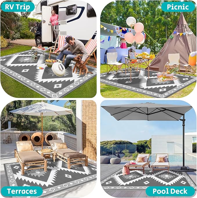 HEBE Outdoor Rug 8'x10' Waterproof for Patios Clearance, Reversible Plastic Straw Rug Camping Carpet, Indoor Outdoor Area Rugs Patio Mats for RV,Picnic,Backyard,Deck,Balcony,Porch