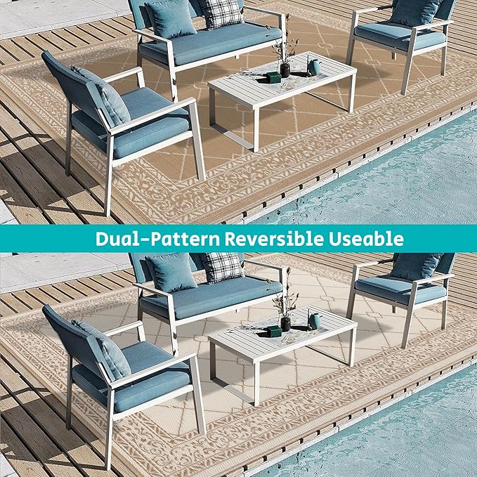 HEBE Outdoor Rug 8'x10' for Patios Waterproof Clearance Reversible Patio Mat Plastic Straw Rug RV Camping Mat Outside Area Rug Carpet for Camping RV,Porch,Deck,Balcony,Camper,Backyard