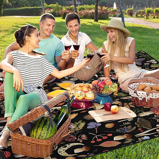 Extra Large Picnic Blankets Waterproof Foldable (80"x 80") Mushroom Beach Blanket Waterproof Sandproof,3-Layer Thicking Mat Outdoor Packable Camping Blanket