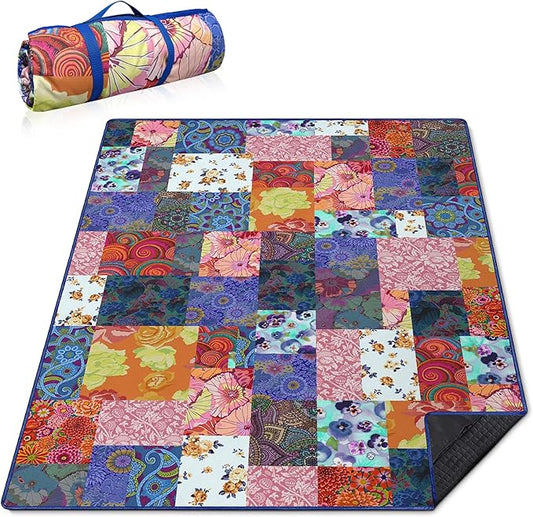 Extra Large Picnic Blankets Waterproof Foldable (60"x 80") Beach Blanket Waterproof Sandproof,3-Layer Thicking Mat Outdoor Packable Camping Blanket
