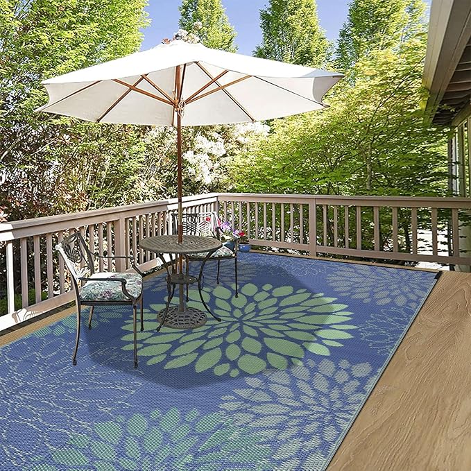 Ileading Reversible Outdoor Rug 5x8Ft Waterproof Patio Rug Carpet Portable Outdoor Plastic Straw Rug Large RV Camping Mat Rug for Patio, Clearance, Deck, Beach, Porch, Camping, Picnic, Colorful