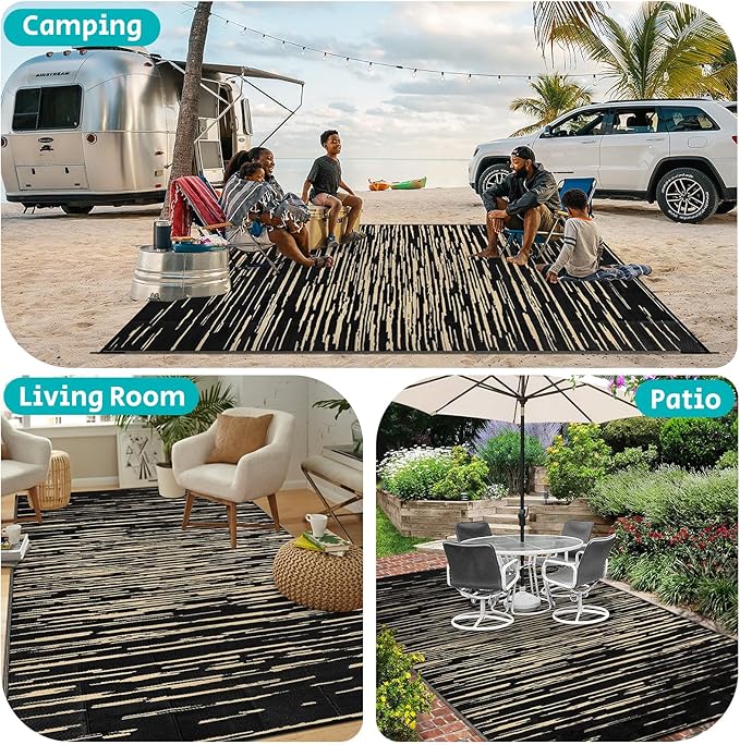 HEBE Outdoor Rug 9'x12' for Patios Clearance Waterproof Patio Mat Plastic Straw Rug Reversible RV Camping Tent Rug Outside Indoor Outdoor Area Rugs for RV,Deck,Beach,Balcony,Camper
