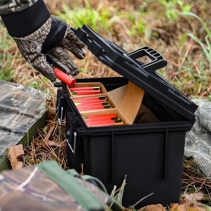 Sheffield 12764 4-Pack XL Ammo Storage Box, Stackable .50 Cal Field Boxes, Water and Dust Resistant, Lockable Storage Box with Handle, Heavy Duty Protection for Hunting Gear, Made in the USA, Black