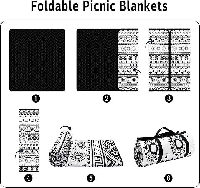 Extra Large Picnic Blankets Waterproof Foldable (80 "x 80") Beach Blanket Waterproof Sandproof,3-Layer Thicking Mat Outdoor Packable Camping Blanket(Bohemian)