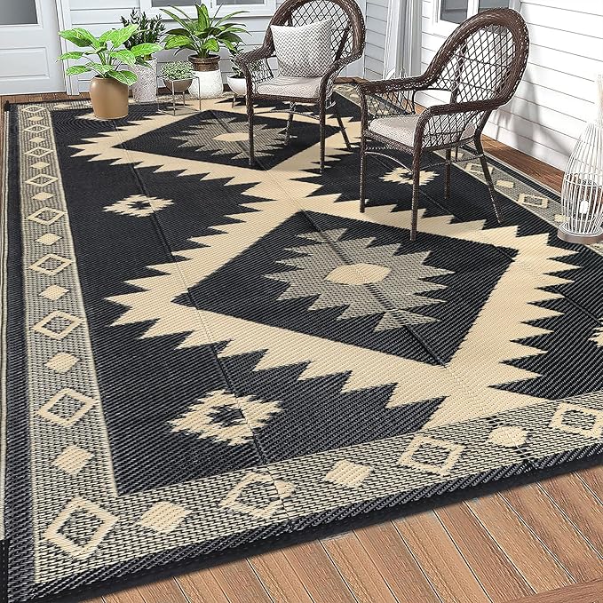HEBE Outdoor Rug 5'x8' for Patios Clearance Waterproof Patio Mat Plastic Straw Rug Reversible RV Camping Tent Rug Outside Indoor Outdoor Area Rugs for RV,Deck,Beach,Balcony,Camper