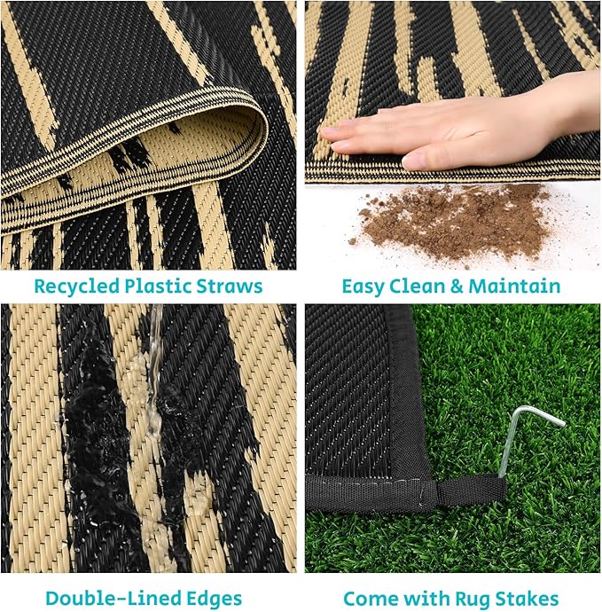 HEBE Outdoor Rug 8'x10' Waterproof for Patios Clearance, Reversible Plastic Straw Rug Camping Carpet, Indoor Outdoor Area Rugs Patio Mats for RV,Picnic,Backyard,Deck,Balcony,Porch