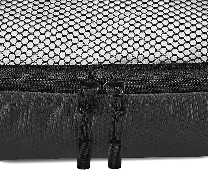 Amazon Basics Small Packing Cubes for Travel, Packing Organizers, 4-Piece-Set With Double Zipper Pulls and Mesh Top Panel, 100% Durable Polyester, Black, 11"L x 6.8"W x 3"H