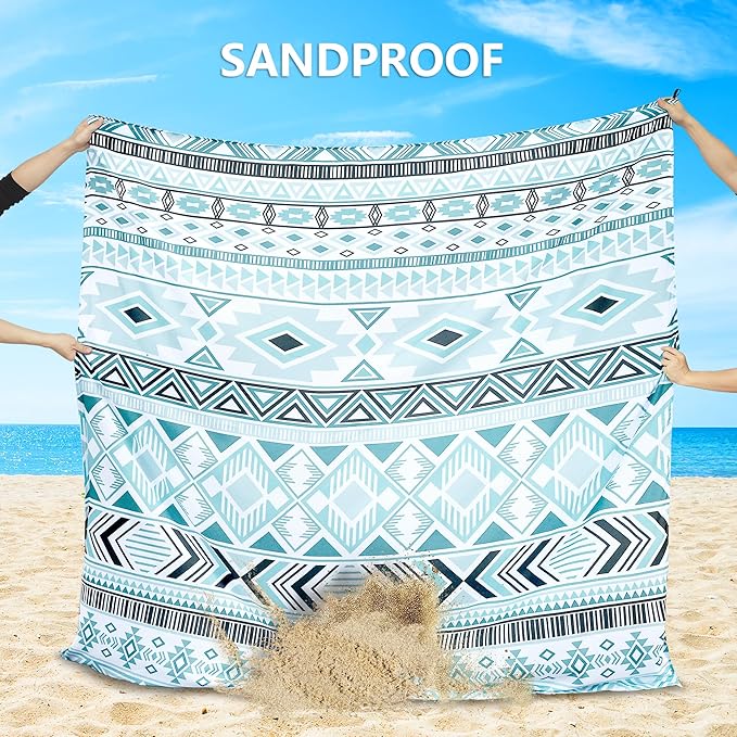 Beach Blanket Waterproof Sandproof Beach Mat 79" X 83" /10'x9'for 2-8 Adults Quick Drying Outdoor Picnic Mat Beach Accessories for Travel, Camping, Hiking