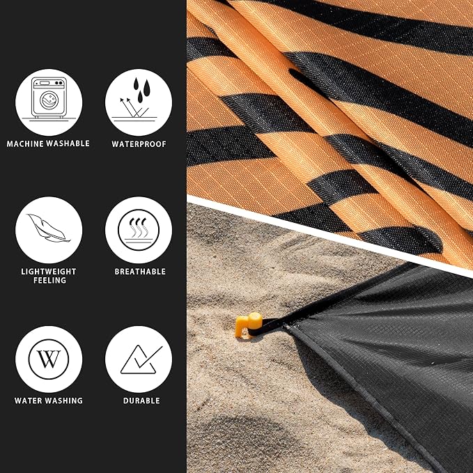 Sandproof Waterproof Beach Blanket, 80"x80" Large Beach Mat for 4-6 Adults, Lightweight Quick Dry Windproof Picnic Mat