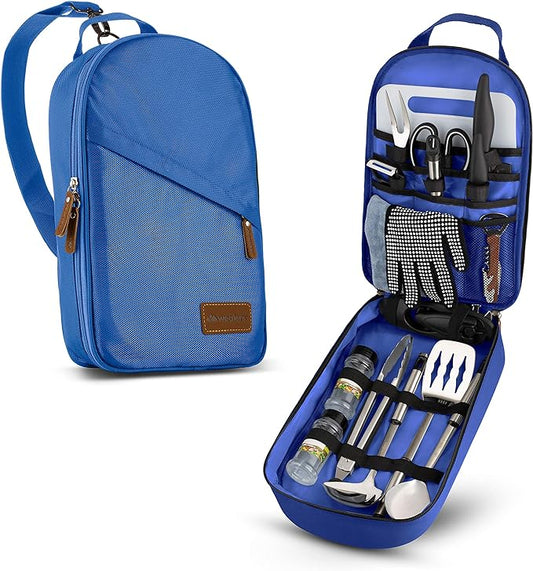 Camp Kitchen Cooking Utensil Set Travel Organizer Grill Accessories Portable Compact Gear for Backpacking BBQ Camping Hiking Travel Cookware Kit Water Resistant Case