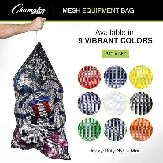 Champion Sports Mesh Equipment Bag – Heavy-Duty Nylon Drawstring Bag with Lock & ID Tag, Breathable Storage Sack for Balls, Swim Gear, Laundry & Toys, Multiple Sizes & Colors
