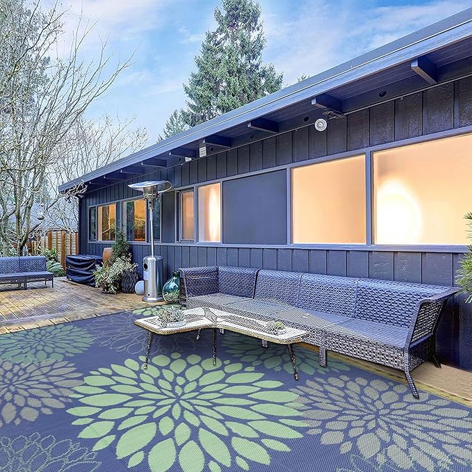 Ileading Reversible Outdoor Rug 9x12Ft Waterproof Patio Rug Carpet Portable Outdoor Plastic Straw Rug Large RV Camping Mat Rug for Patio, Clearance, Deck, Beach, Porch, Camping, Picnic, Colorful