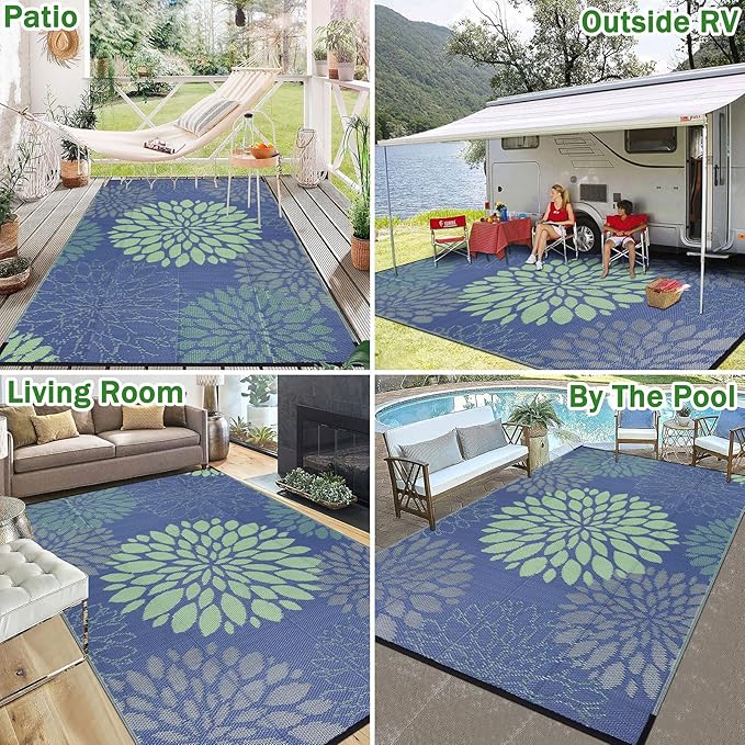 Ileading Reversible Outdoor Rug 5x8Ft Waterproof Patio Rug Carpet Portable Outdoor Plastic Straw Rug Large RV Camping Mat Rug for Patio, Clearance, Deck, Beach, Porch, Camping, Picnic, Colorful
