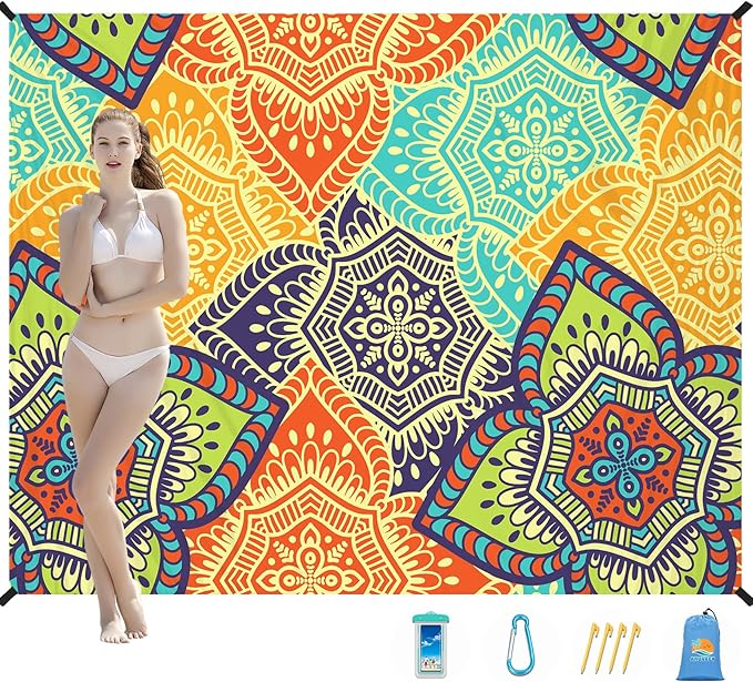 Beach Blanket Waterproof Sandproof 1-7 Adult Oversized 78 '' × 110 '' Lightweight Durable Compact Sand Free Beach Mat for Travel Camping Hiking Picnic Blanket Extra Large