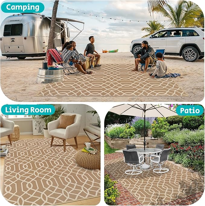 HEBE Outdoor Rug 6'x9' for Patios Waterproof Clearance Reversible Patio Mat Plastic Straw Rug RV Camping Mat Outside Area Rug Carpet for Camping RV,Porch,Deck,Balcony,Camper,Backyard