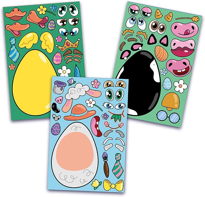 JOYIN 24 PCS Easter Stickers Mix and Match Make a Face Animal Stickers with Easter Egg Themed Pig, Bunny, Chicken, Cow, Sheep, Duck Party Favor Supplies, Art and Craft