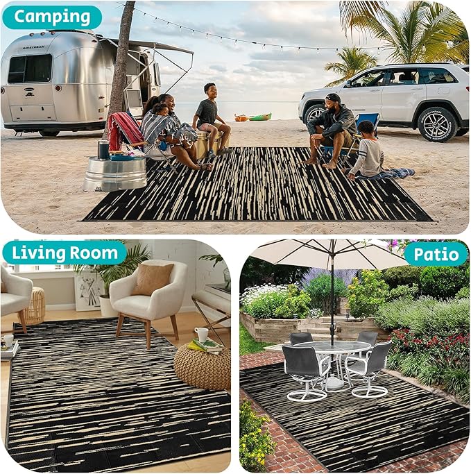 HEBE Outdoor Rug 6' x 9' Waterproof for Patios Clearance, Reversible Plastic Straw Rug Camping Carpet, Indoor Outdoor Area Rugs Patio Mats for RV,Picnic,Backyard,Deck,Balcony,Porch