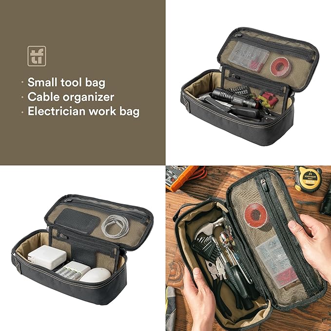 Heavy Duty Small Tool Bag Pouch Portable Utility Organizer Case with Zipper Handle. Perfect for EDC, Motorcycle, Road Bike, Electricians & More