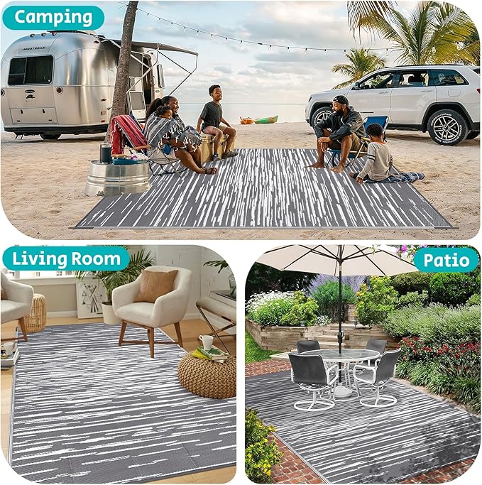 HEBE Outdoor Rug 6' x 9' Waterproof for Patios Clearance, Reversible Plastic Straw Rug Camping Carpet, Indoor Outdoor Area Rugs Patio Mats for RV,Picnic,Backyard,Deck,Balcony,Porch