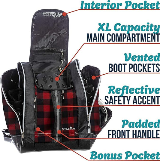 Athletico Ski Boot Bag – Skiing and Snowboarding Travel Luggage – Stores Gear Including Jacket, Helmet, Goggles, Gloves & Accessories – Venting and Grommets for Snow Drainage