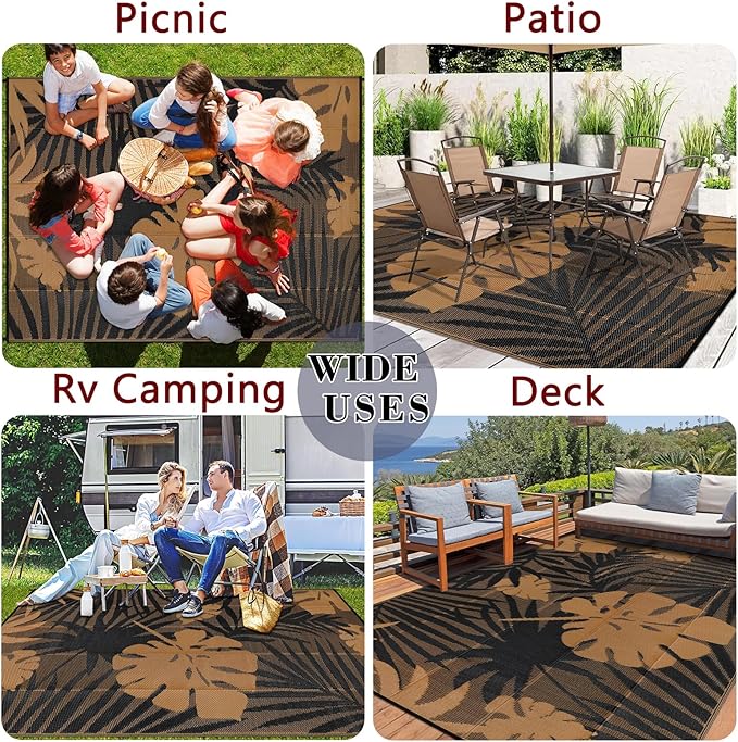 Homcomoda Outdoor Rugs 6'x9’ Waterproof Reversible Patio Rugs Outdoor Clearance Lightweight Outdoor Rugs Portable RV Camping Mats for Tents Deck Porch BBQ Beach Backyard
