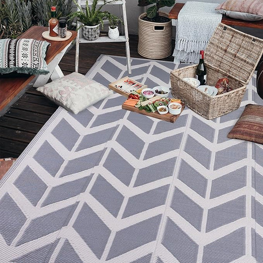 RURALITY Outdoor Rugs 5x8 Waterproof for Patios Clearance,Plastic Straw Mats for Backyard,Porch,Deck,Balcony,Reversible,Arrows Pattern