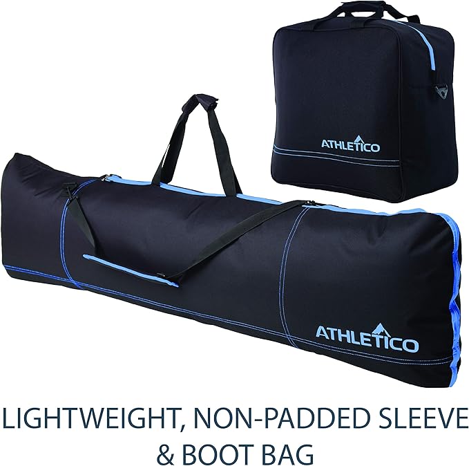 Athletico Two-Piece Snowboard and Boot Bag Combo | Store & Transport Snowboard Up to 165 CM and Boots Up To Size 13 | Includes 1 Snowboard Bag & 1 Boot Bag (Black)