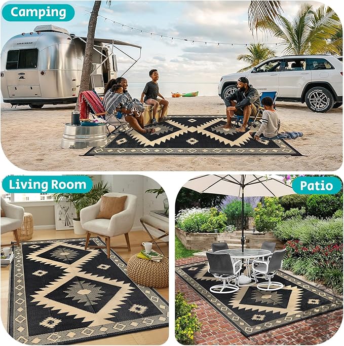 HEBE Outdoor Rug 5'x8' for Patios Clearance Waterproof Patio Mat Plastic Straw Rug Reversible RV Camping Tent Rug Outside Indoor Outdoor Area Rugs for RV,Deck,Beach,Balcony,Camper
