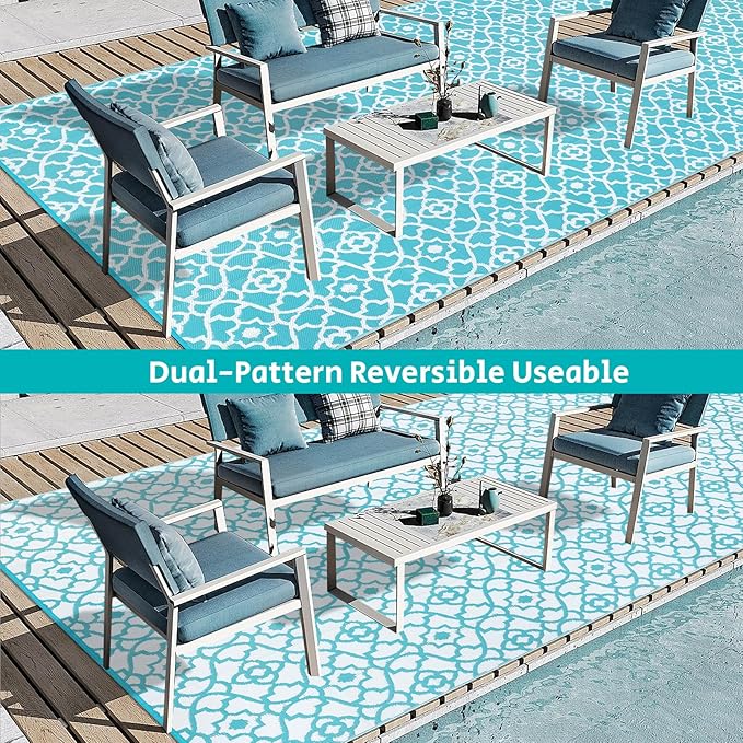 HEBE Outdoor Rug 9'x18' for Patios Waterproof Clearance Reversible Patio Mat Plastic Straw Rug RV Camping Mat Outside Area Rug Carpet for Camping RV,Porch,Deck,Balcony,Camper,Backyard