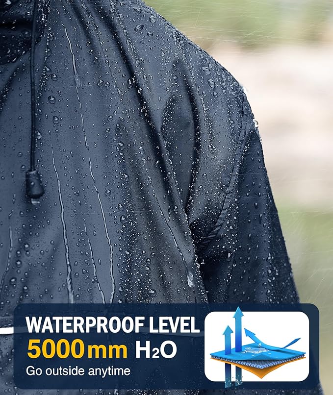 SWISSWELL Rain Jacket Men Waterproof Windbreaker, Lightweight Hooded Raincoat for Daily Casual