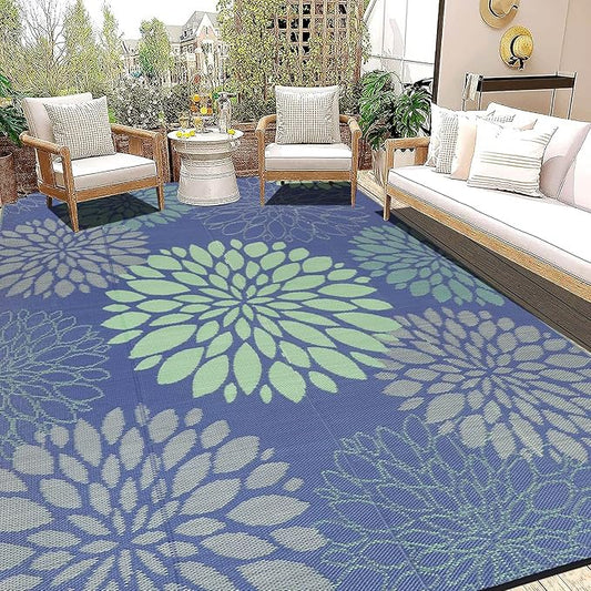 Ileading Reversible Outdoor Rug 9x12Ft Waterproof Patio Rug Carpet Portable Outdoor Plastic Straw Rug Large RV Camping Mat Rug for Patio, Clearance, Deck, Beach, Porch, Camping, Picnic, Colorful