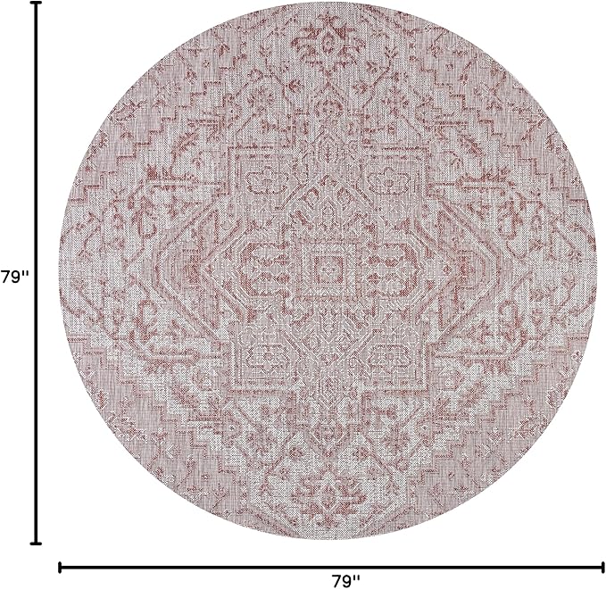 JONATHAN Y SMB105A-6R Estrella Bohemian Medallion Textured Weave Red/Taupe 6' Round Indoor/Outdoor Area Rug, Pet Friendly, Non-Shedding, Stain Resistant, Easy-Cleaning for Backyard, Patio, Porch