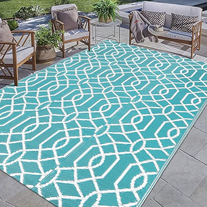 HEBE Outdoor Rug 8'x10' for Patios Waterproof Clearance Reversible Patio Mat Plastic Straw Rug RV Camping Mat Outside Area Rug Carpet for Camping RV,Porch,Deck,Balcony,Camper,Backyard