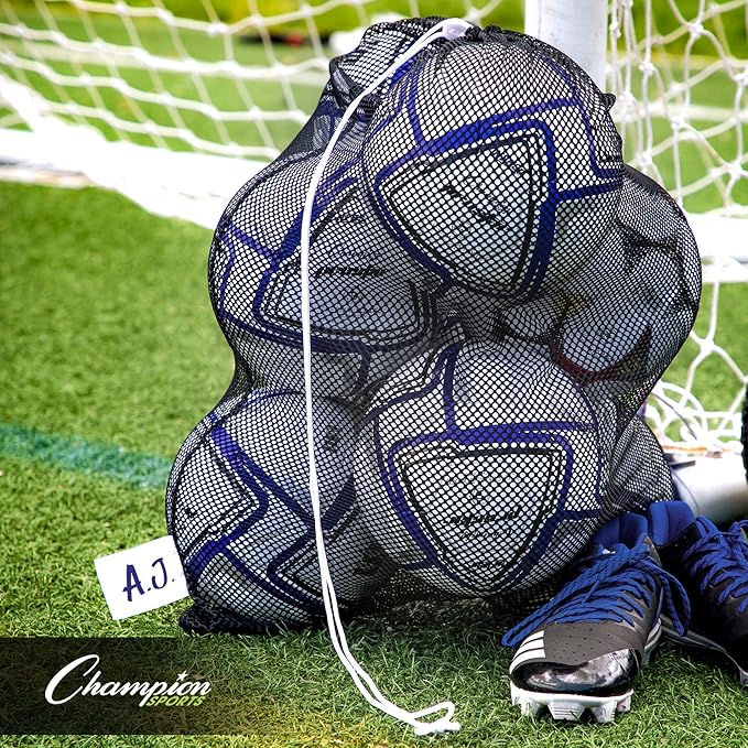 Champion Sports Mesh Equipment Bag – Heavy-Duty Nylon Drawstring Bag with Lock & ID Tag, Breathable Storage Sack for Balls, Swim Gear, Laundry & Toys, Multiple Sizes & Colors
