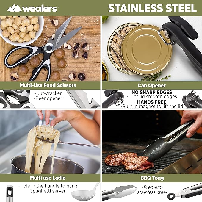 Camp Kitchen Cooking Utensil Set Travel Organizer Grill Accessories Portable Compact Gear for Backpacking BBQ Camping Hiking Travel Cookware Kit Water Resistant Case