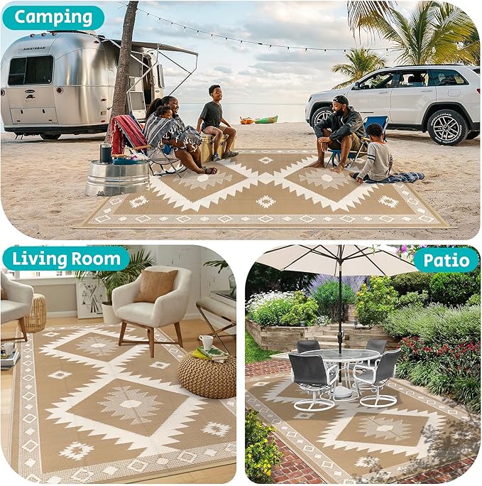 HEBE Outdoor Rug 8'x10' Waterproof for Patios Clearance, Reversible Plastic Straw Rug Camping Carpet, Indoor Outdoor Area Rugs Patio Mats for RV,Picnic,Backyard,Deck,Balcony,Porch