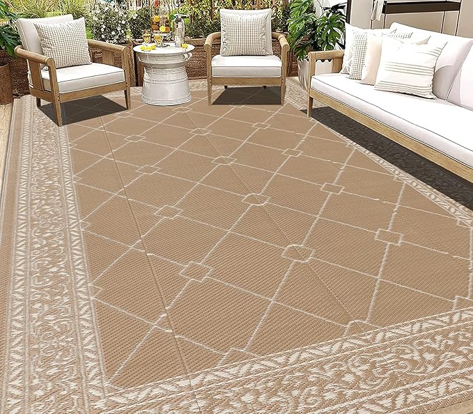 HEBE Outdoor Rug 9'x12' for Patios Waterproof Clearance Reversible Patio Mat Plastic Straw Rug RV Camping Mat Outside Area Rug Carpet for Camping RV,Porch,Deck,Balcony,Camper,Backyard