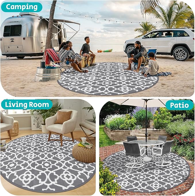HEBE Outdoor Rug 8ft for Patios Waterproof Clearance Reversible Patio Mat Plastic Straw Rug RV Camping Mat Outside Area Rug Carpet for Camping RV,Porch,Deck,Balcony,Camper,Backyard