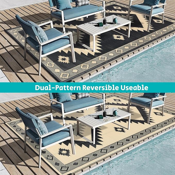 HEBE Outdoor Rug 6'x9' Waterproof for Patios Clearance, Reversible Plastic Straw Rug Camping Carpet, Indoor Outdoor Area Rugs Patio Mats for RV,Picnic,Backyard,Deck,Balcony,Porch