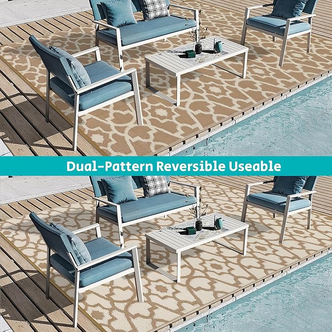 HEBE Outdoor Rug 9'x12' for Patios Waterproof Clearance Reversible Patio Mat Plastic Straw Rug RV Camping Mat Outside Area Rug Carpet for Camping RV,Porch,Deck,Balcony,Camper,Backyard