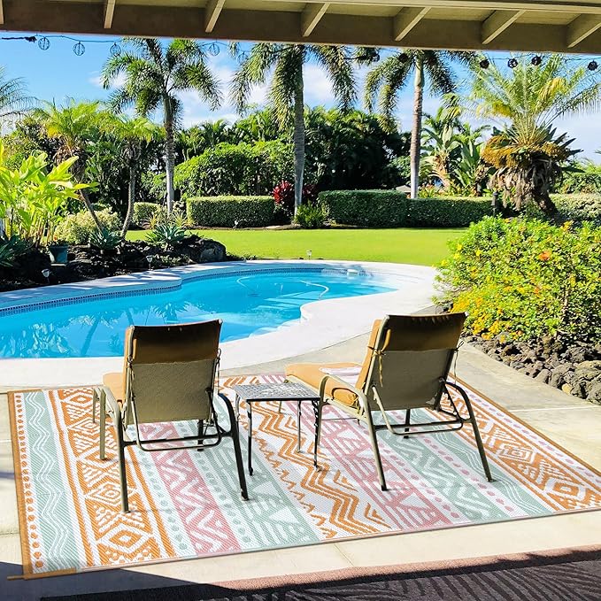 Lahome Outdoor Rug Waterproof, 5x8ft Reversible Outdoor Plastic Straw Rug for Camping Patio, RV Outdoor Rugs Outside, Outdoor Carpet for Porch Deck Backyard Balcony Picnic(Pink/Orange,5'x 8')