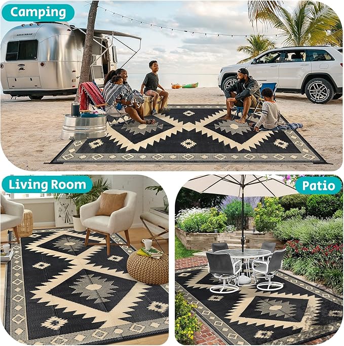 HEBE Outdoor Rug 9'x12' for Patios Clearance Waterproof Patio Mat Plastic Straw Rug Reversible RV Camping Tent Rug Outside Indoor Outdoor Area Rugs for RV,Deck,Beach,Balcony,Camper