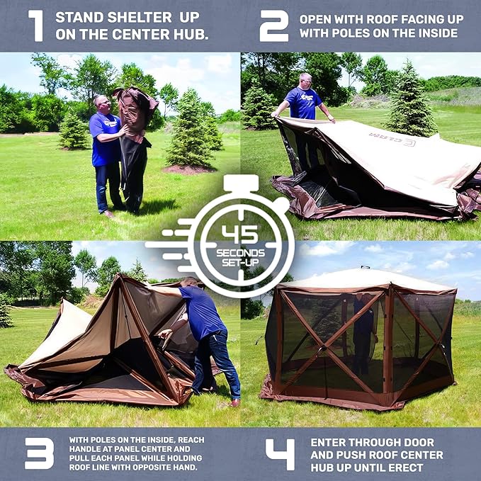 CLAM Quick Set Traveler 6 x 6 Ft Portable Outdoor Shelter, Blue + Clam Quick Set Screen Hub Tent Wind & Sun Panels, Accessory Only, Blue (3 Pack)