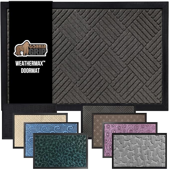 GORILLA GRIP 100% Waterproof All-Season WeatherMax Doormat, 72x24 Runner, Durable Natural Rubber, Stain and Fade Resistant, Low Profile, Indoor Outdoor Door Mats, Easy Clean Entry Mat, Gray Diamond
