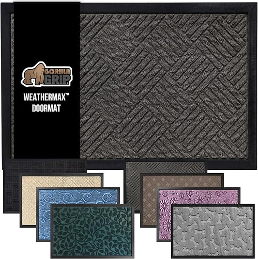 GORILLA GRIP 100% Waterproof All-Season WeatherMax Doormat, 72x24 Runner, Durable Natural Rubber, Stain and Fade Resistant, Low Profile, Indoor Outdoor Door Mats, Easy Clean Entry Mat, Gray Diamond