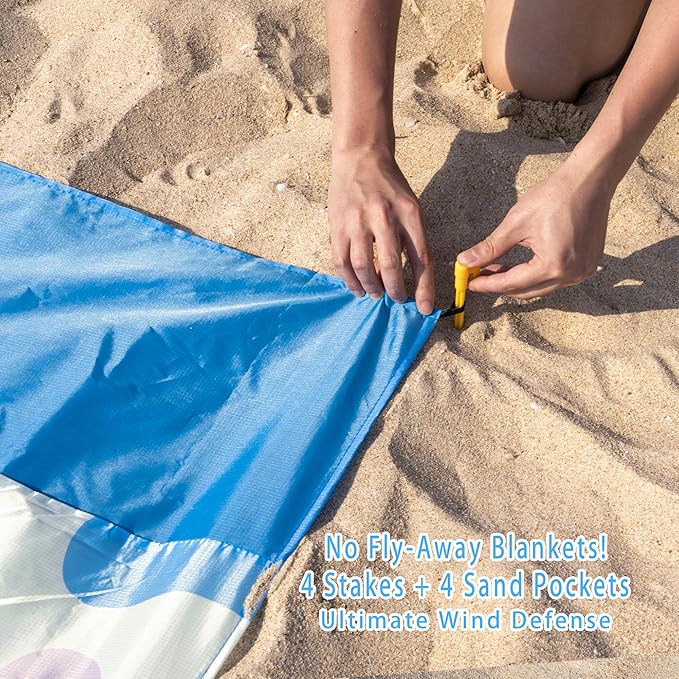Sandproof Waterproof Beach Blanket, 80"x80" Large Beach Mat for 4-6 Adults, Lightweight Quick Dry Windproof Picnic Mat