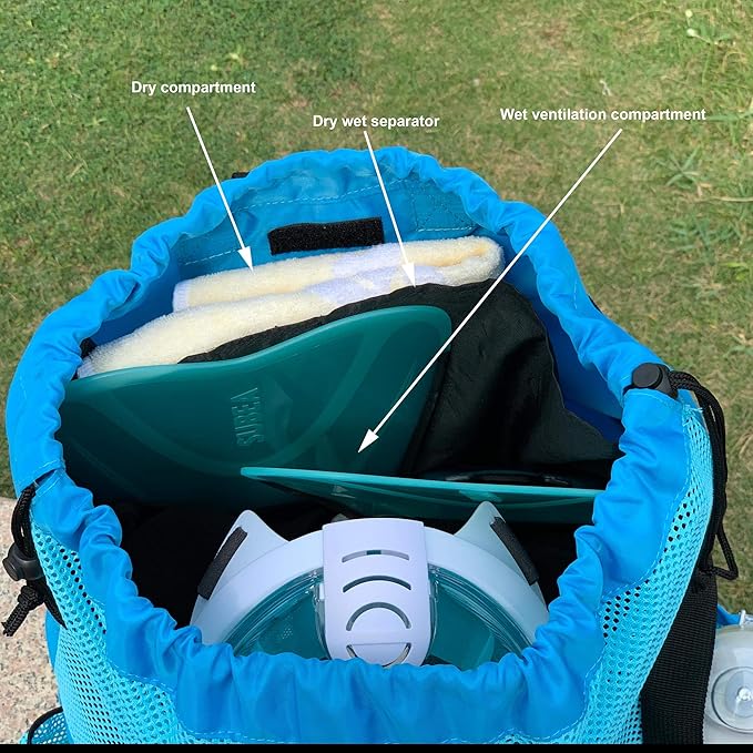 ButterFox Large Swimming Equipment Mesh Bag With Separated Waterproof Dry Compartment, Dry and Wet Separated (Light Blue)