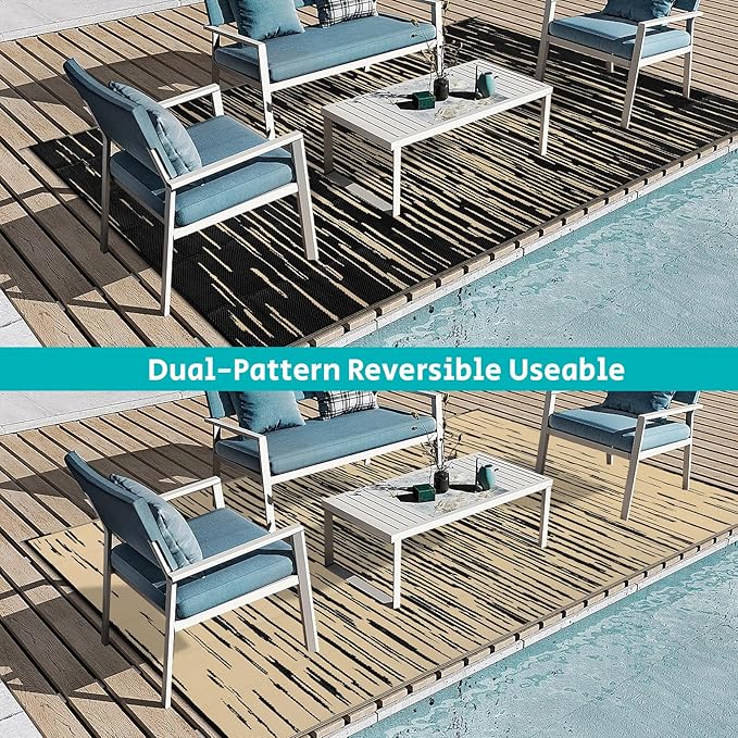 HEBE Outdoor Rug 5'x8' for Patios Clearance Waterproof Patio Mat Plastic Straw Rug Reversible RV Camping Tent Rug Outside Indoor Outdoor Area Rugs for RV,Deck,Beach,Balcony,Camper