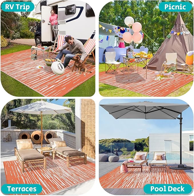 HEBE Outdoor Rug 8'x10' for Patios Clearance Waterproof Patio Mat Plastic Straw Rug Reversible RV Camping Tent Rug Outside Indoor Outdoor Area Rugs for RV,Deck,Beach,Balcony,Camper