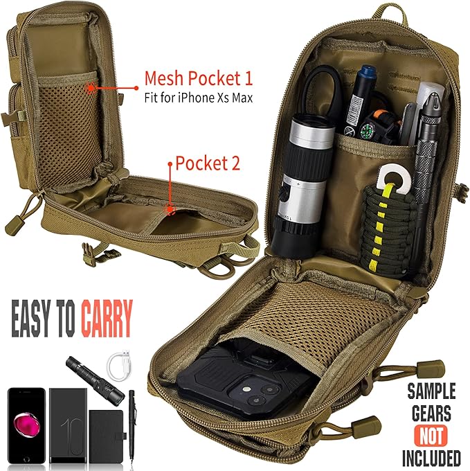 bvya Tactical Molle EDC Utility Pouch Compact Tool Pouch Mini Waist Bag Crossbody Backpack-Design Phone Pouch with Shoulder Strap Flag Patch and D-Rings